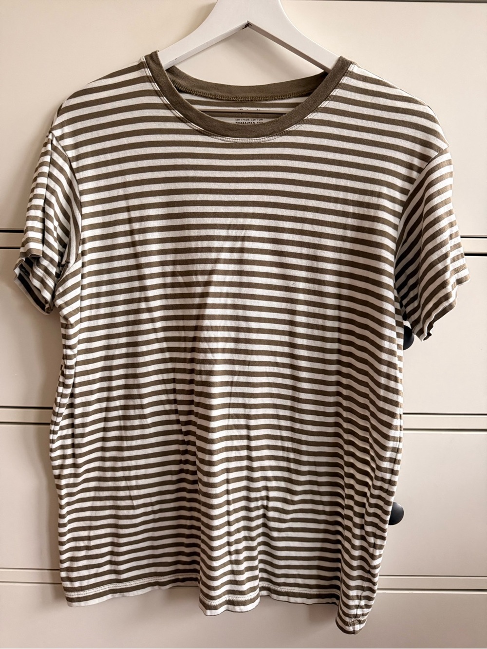 Madewell Olive and White Striped Oversized Short-Sleeve Tee